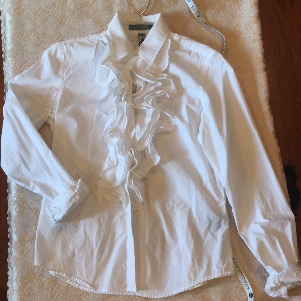 Ralph Lauren White ruffle button up blouse